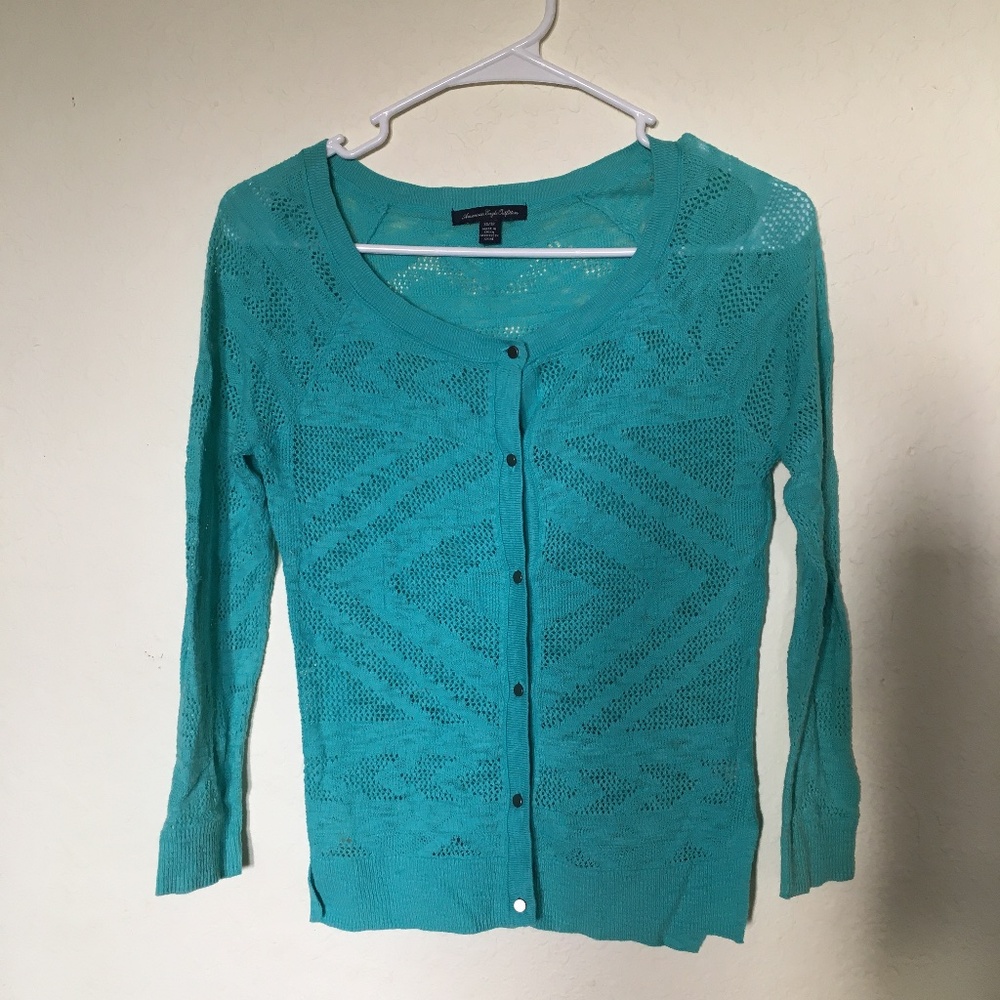 American Eagle Outfitter turquoise cotton sweater.
